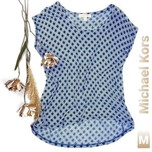 🔴 Michael Kors 100% Viscose Blue Patterned Top M